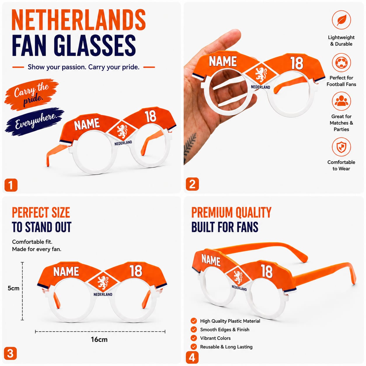 Netherlands Football Fan Glasses