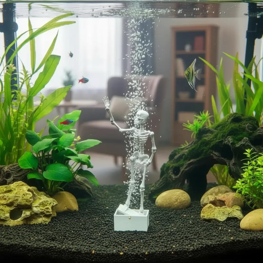 Dancing Aquarium Skeleton Air Bubbler Ornament | Moving Fish Tank Decoration