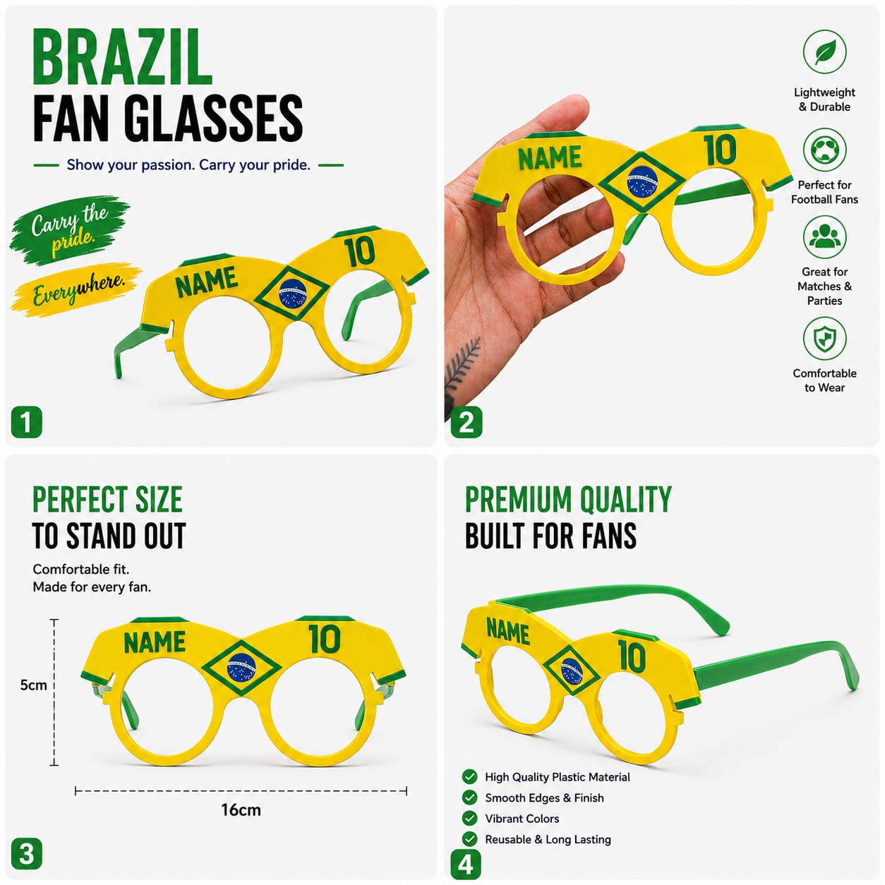 Brazil Football Fan Glasses
