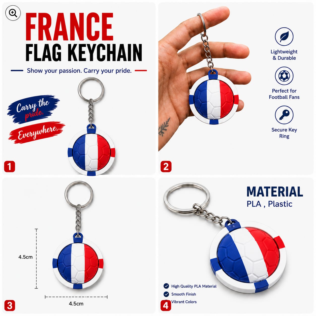 France Spinner Football Keychain